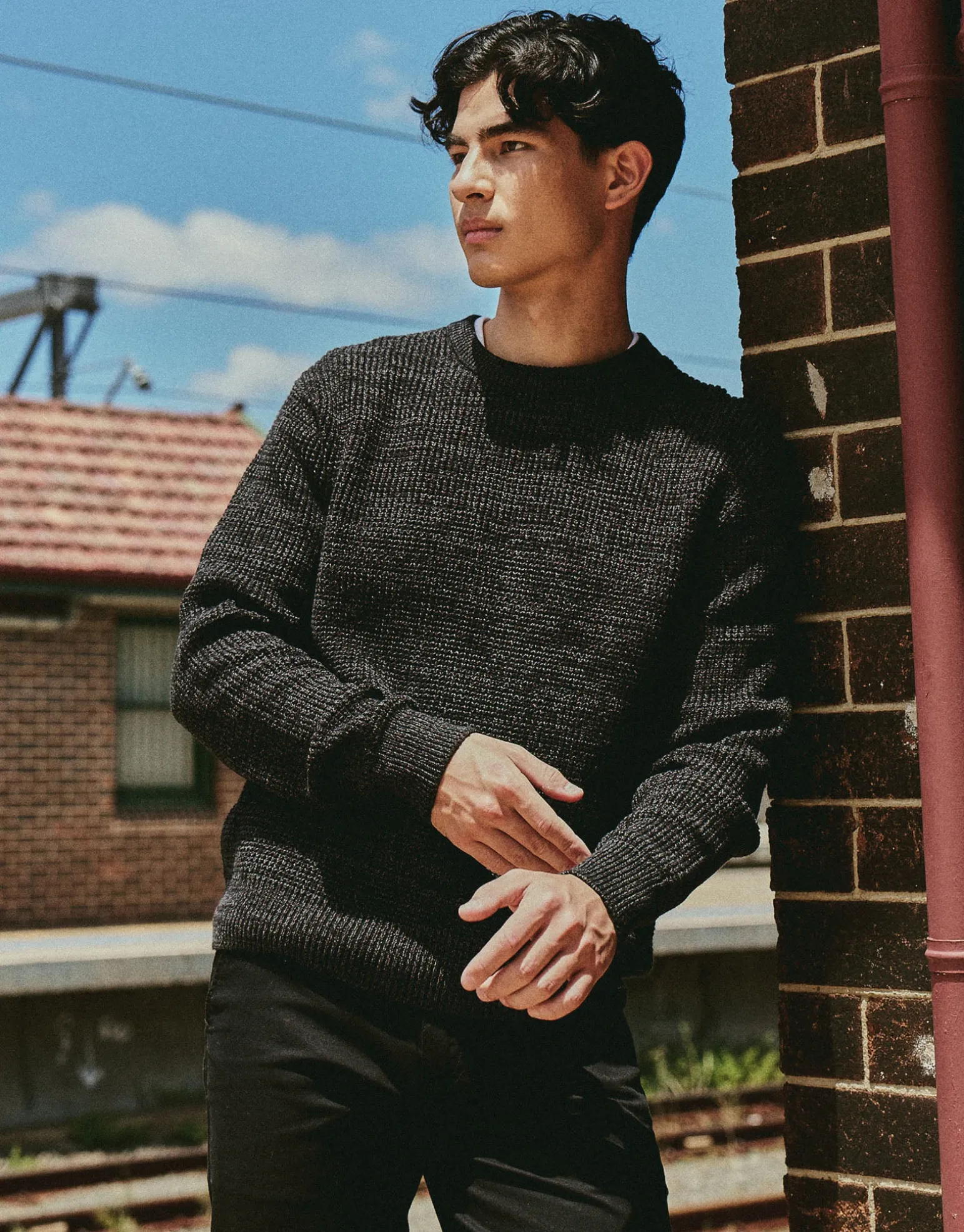 Melange Crew Neck Knit in Khaki