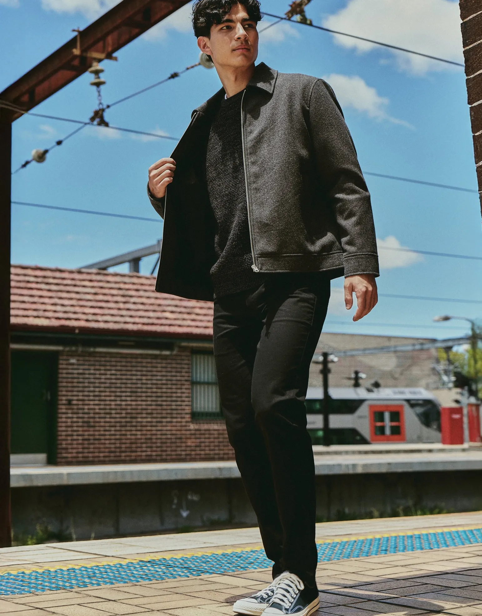 Melton Zip Through Jacket in Charcoal