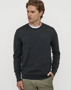 100% Merino Crew Neck Knit Jumper in Chocolate