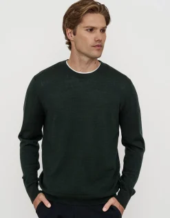 100% Merino Crew Neck Knit Jumper in Green