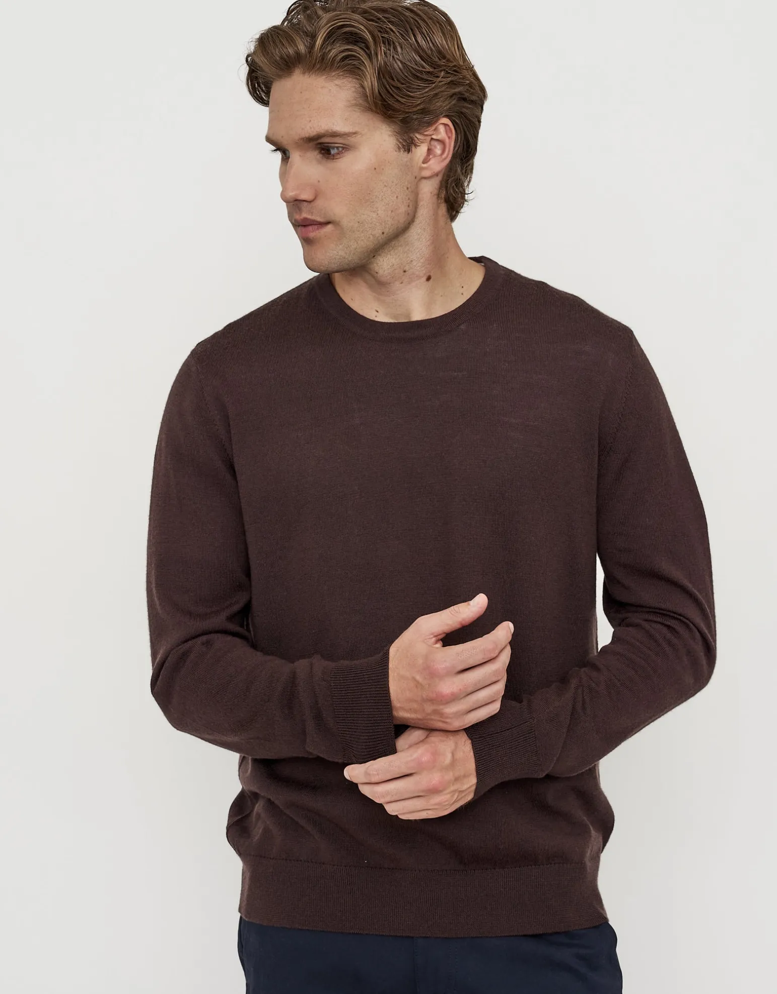 100% Merino Crew Neck Knit Jumper in Green