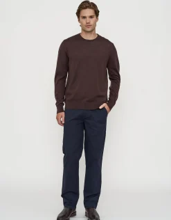 100% Merino Crew Neck Knit Jumper in Olive