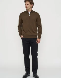 100% Merino Quarter Zip Knit Jumper in Navy Marle