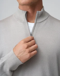 100% Merino Quarter Zip Knit Jumper in Navy Marle