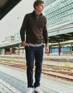 100% Merino Quarter Zip Knit Jumper in Navy Marle