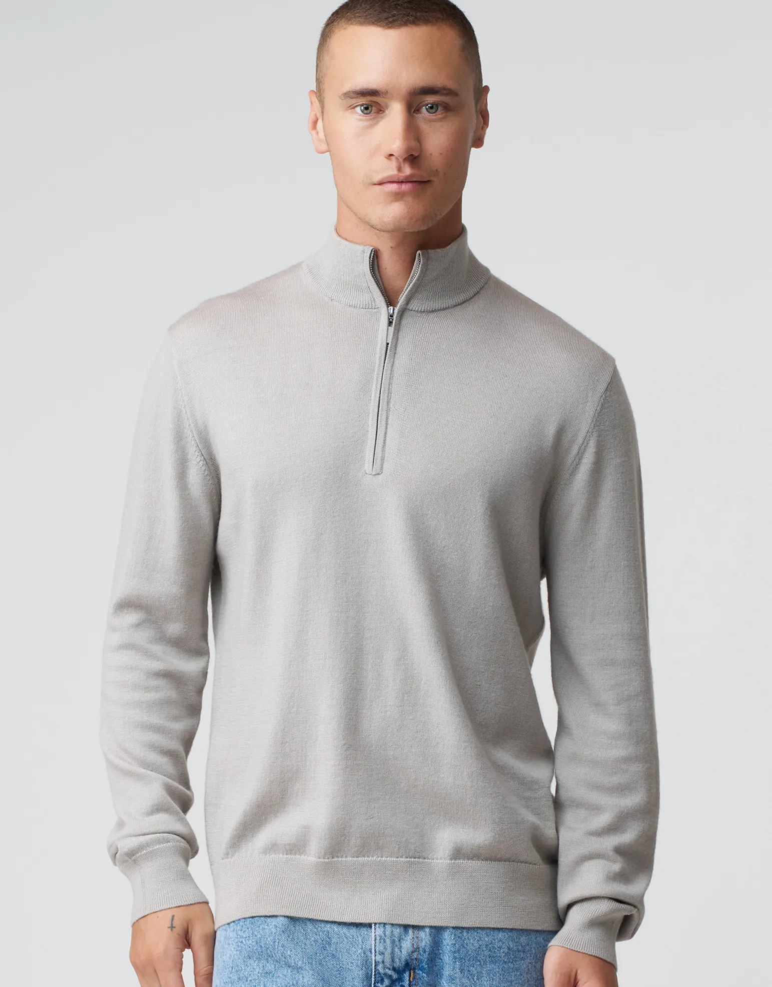 100% Merino Quarter Zip Knit Jumper in Black