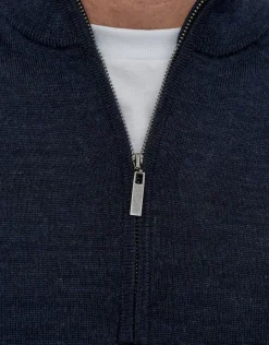 100% Merino Quarter Zip Knit Jumper in Black