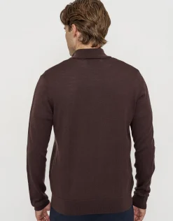 100% Merino Quarter Zip Knit Jumper in Black