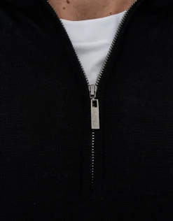 100% Merino Quarter Zip Knit Jumper in Chocolate