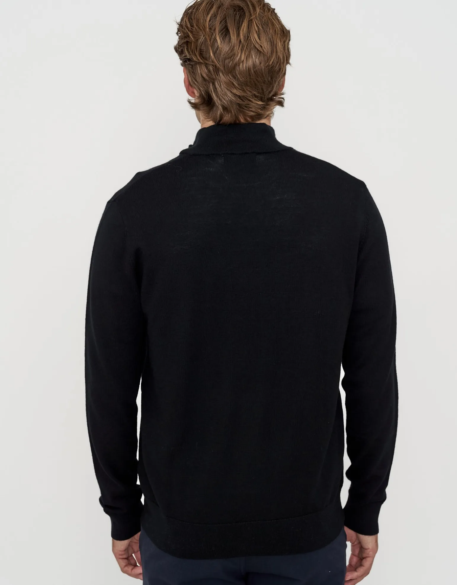 100% Merino Quarter Zip Knit Jumper in Chocolate
