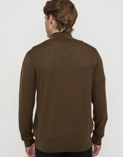100% Merino Quarter Zip Knit Jumper in Chocolate