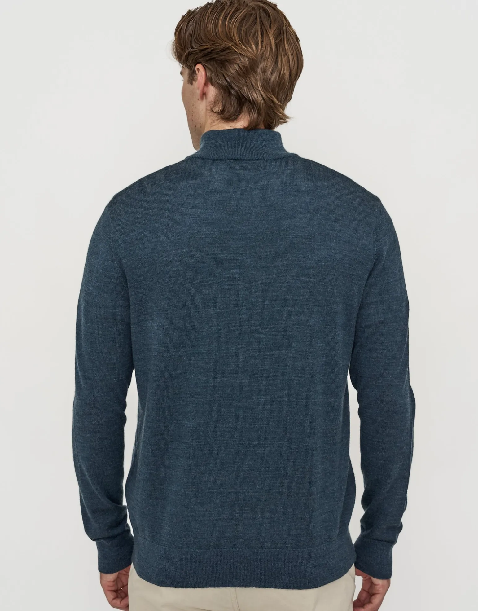 100% Merino Quarter Zip Knit Jumper in Olive