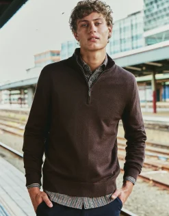 100% Merino Quarter Zip Knit Jumper in Olive