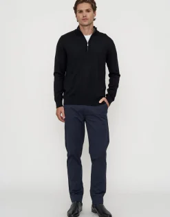 100% Merino Quarter Zip Knit Jumper in Olive
