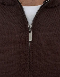 100% Merino Quarter Zip Knit Jumper in Olive