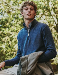 100% Merino Quarter Zip Knit Jumper in Olive
