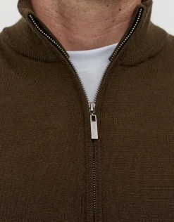 100% Merino Quarter Zip Knit Jumper in Olive