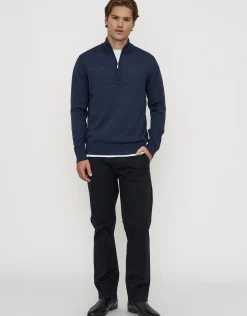 100% Merino Quarter Zip Knit Jumper in Olive