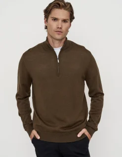 100% Merino Quarter Zip Knit Jumper in Petrol