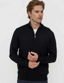 100% Merino Quarter Zip Knit Jumper in Petrol