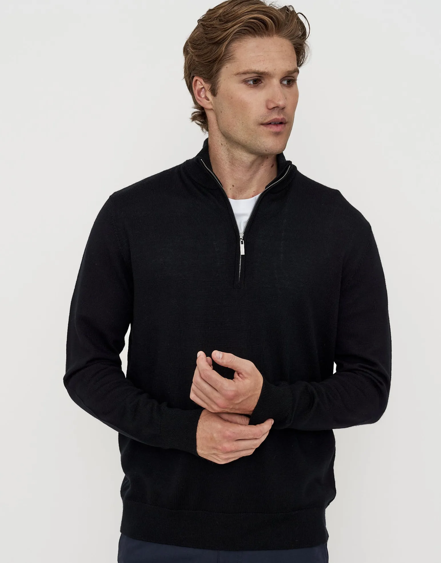 100% Merino Quarter Zip Knit Jumper in Petrol