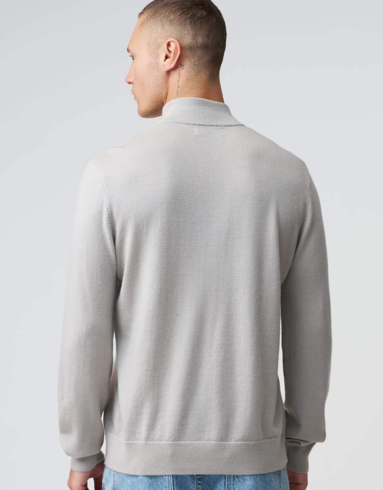 100% Merino Quarter Zip Knit Jumper in Ecru