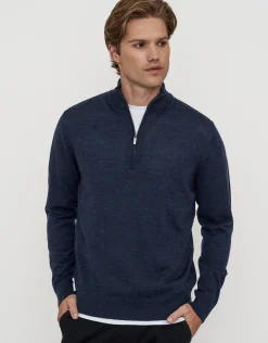 100% Merino Quarter Zip Knit Jumper in Ecru