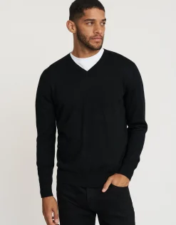 100% Merino V Neck Knit Jumper in Charcoal