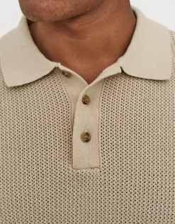 Millburn Knitted Short Sleeve Polo in Oat