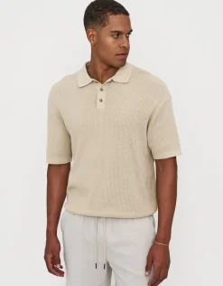 Millburn Knitted Short Sleeve Polo in Oat