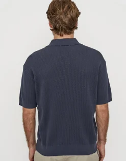 Millburn Knitted Short Sleeve Polo in Shadow Blue