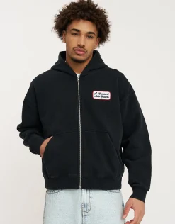 Newport Zip Up Hoodie in Washed Black