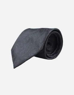 Night Paisley Textured Slim Tie in Black