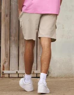 Nylon Zip Cargo Shorts in Tan