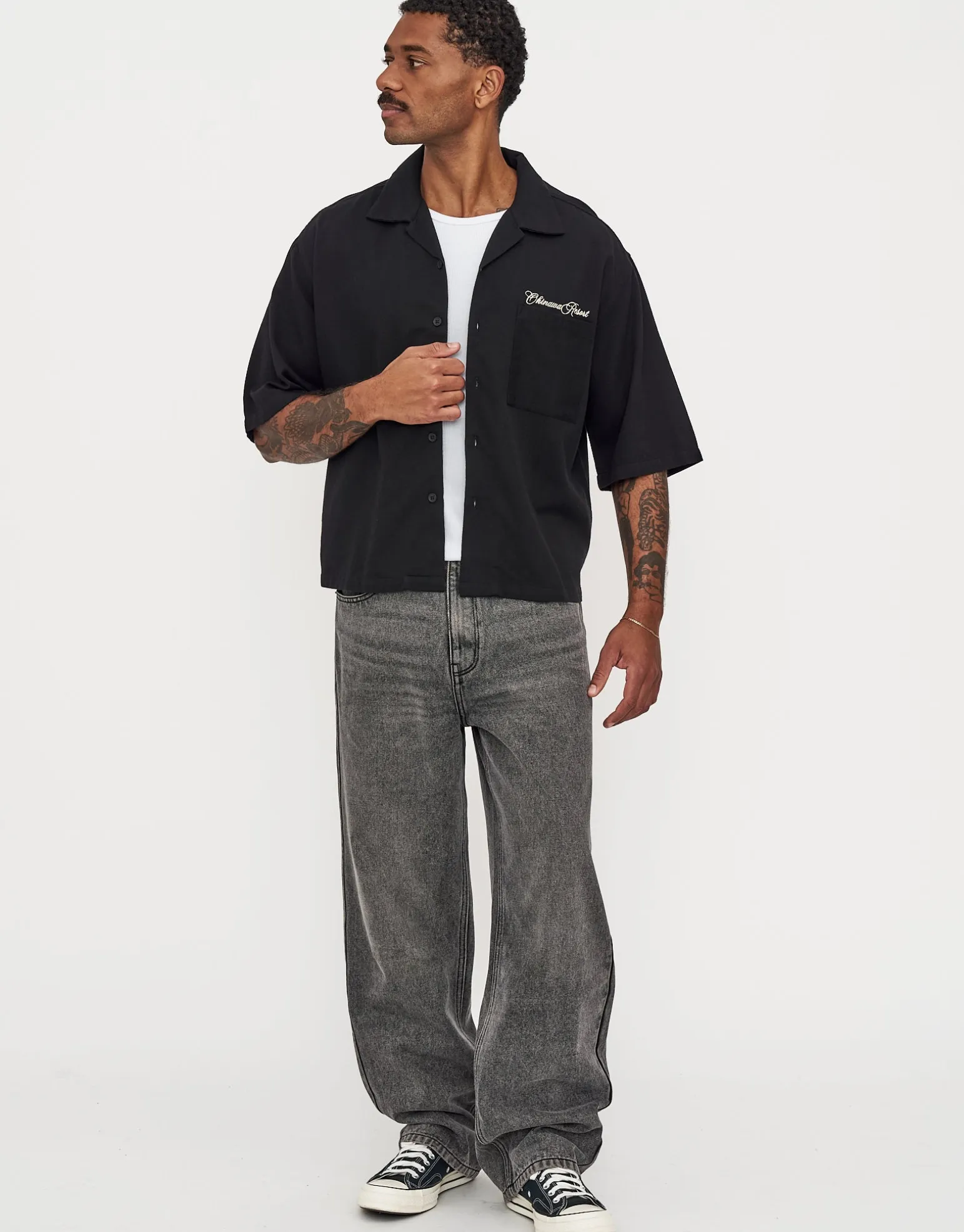 Okinawa Resort Short Sleeve Shirt in Black