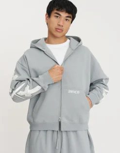 Ordinance Oversized Cropped Zip Up Hoodie in Pebble