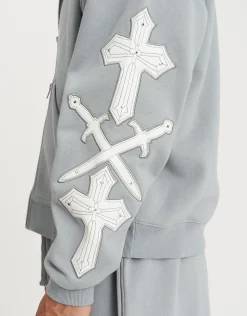 Ordinance Oversized Cropped Zip Up Hoodie in Pebble