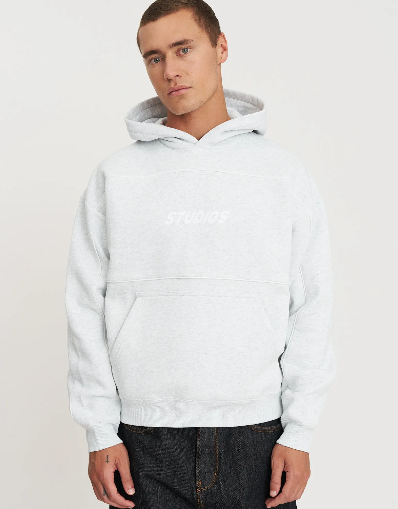 Overlock Oversized Cropped Hoodie in Alloy Grey