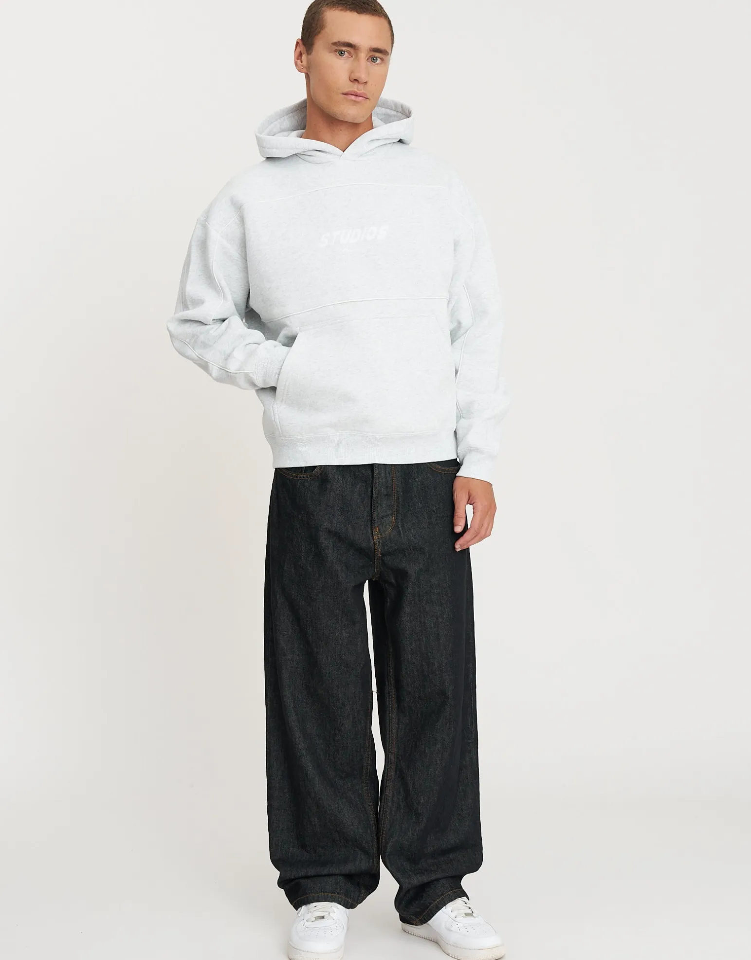 Overlock Oversized Cropped Hoodie in Alloy Grey