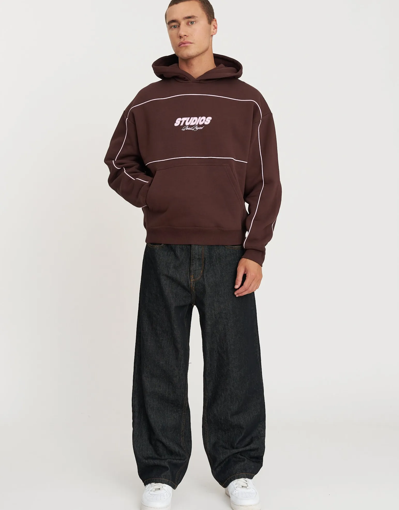 Overlock Oversized Cropped Hoodie in Alloy Grey