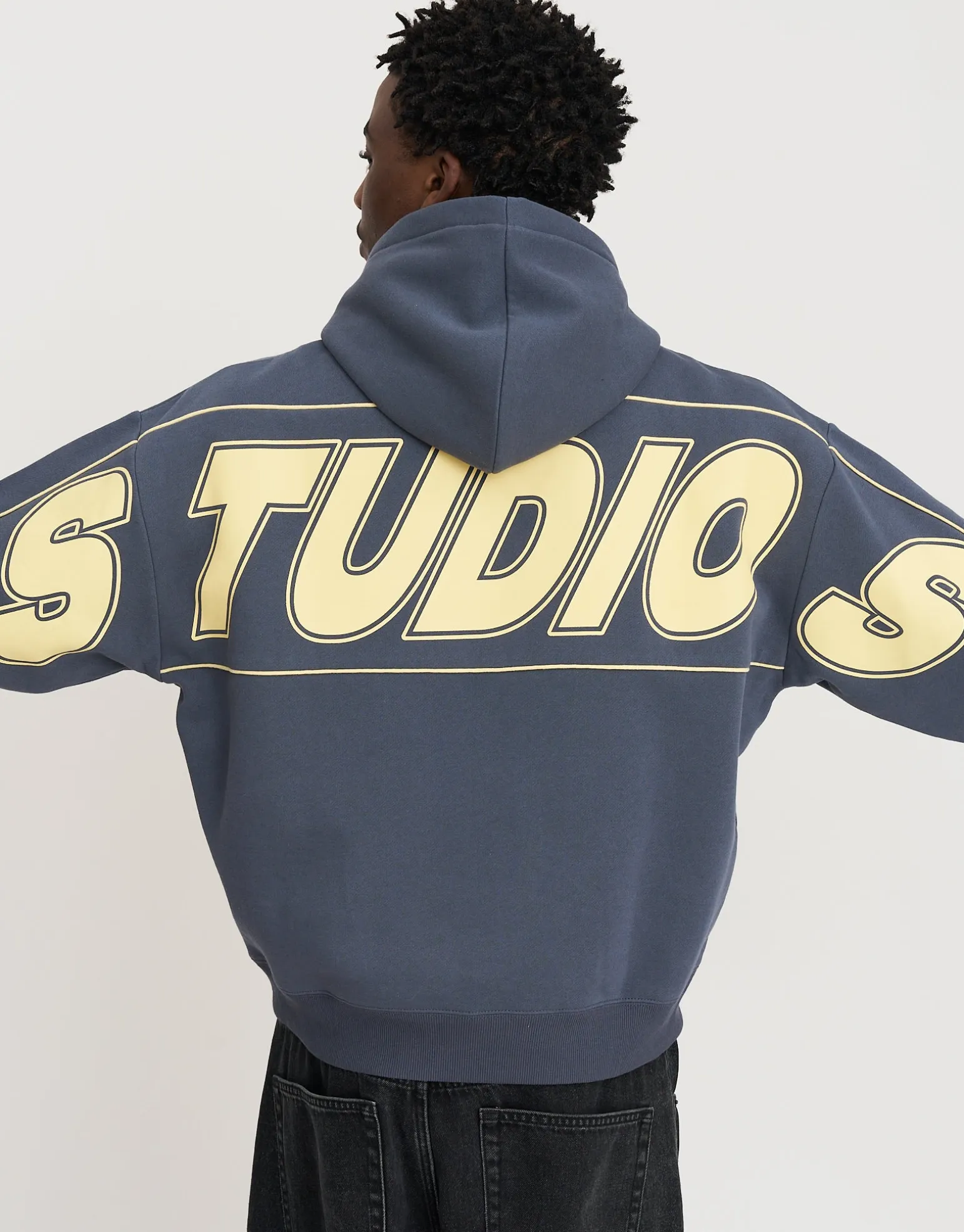 Overlock Oversized Cropped Hoodie in Alloy Grey