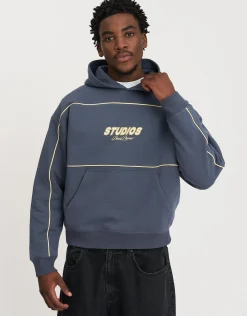 Overlock Oversized Cropped Hoodie in Alloy Grey
