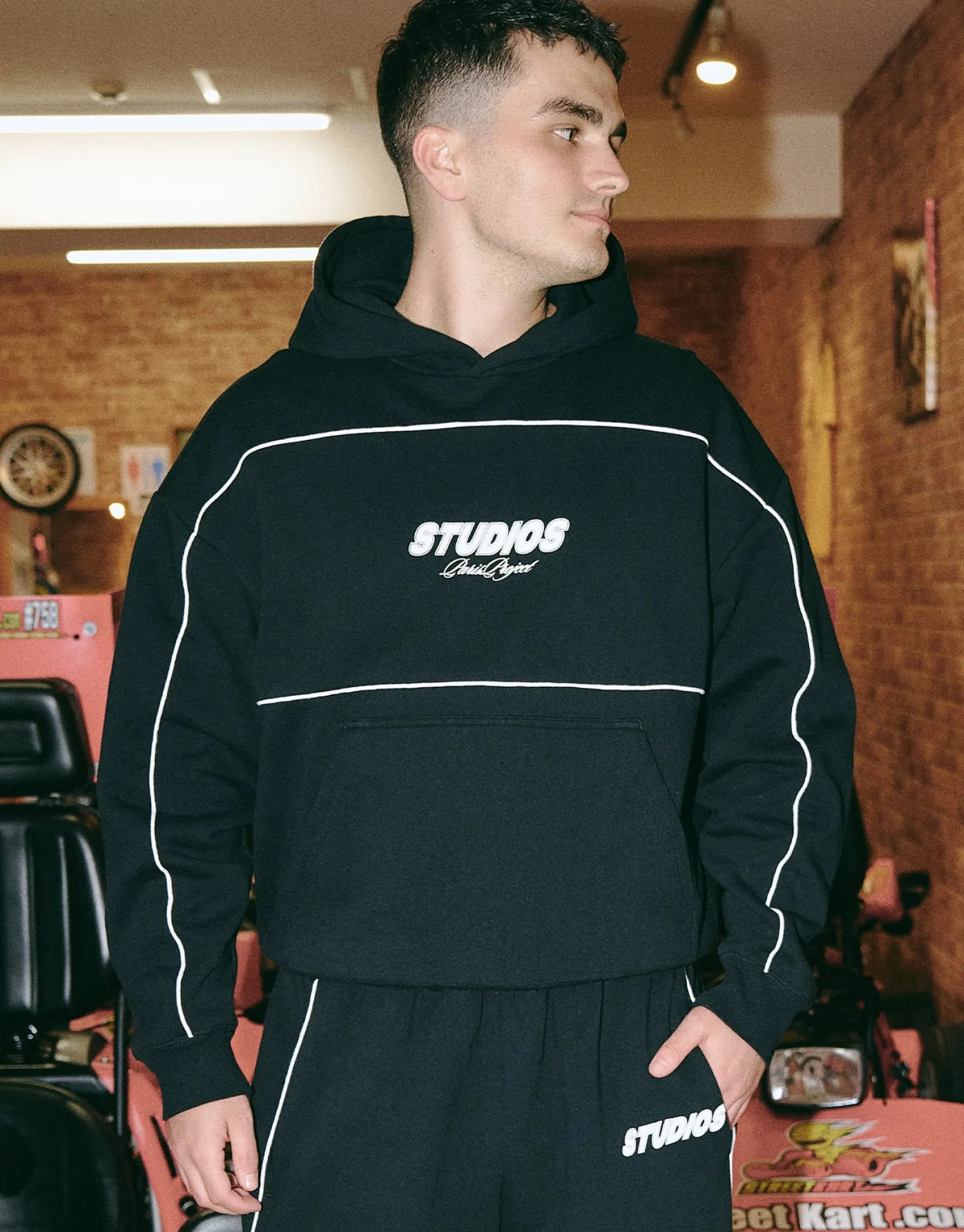 Overlock Oversized Cropped Hoodie in Alloy Grey