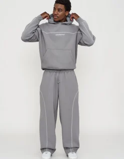 Overlock Wide Leg Track Pants in Alloy Grey