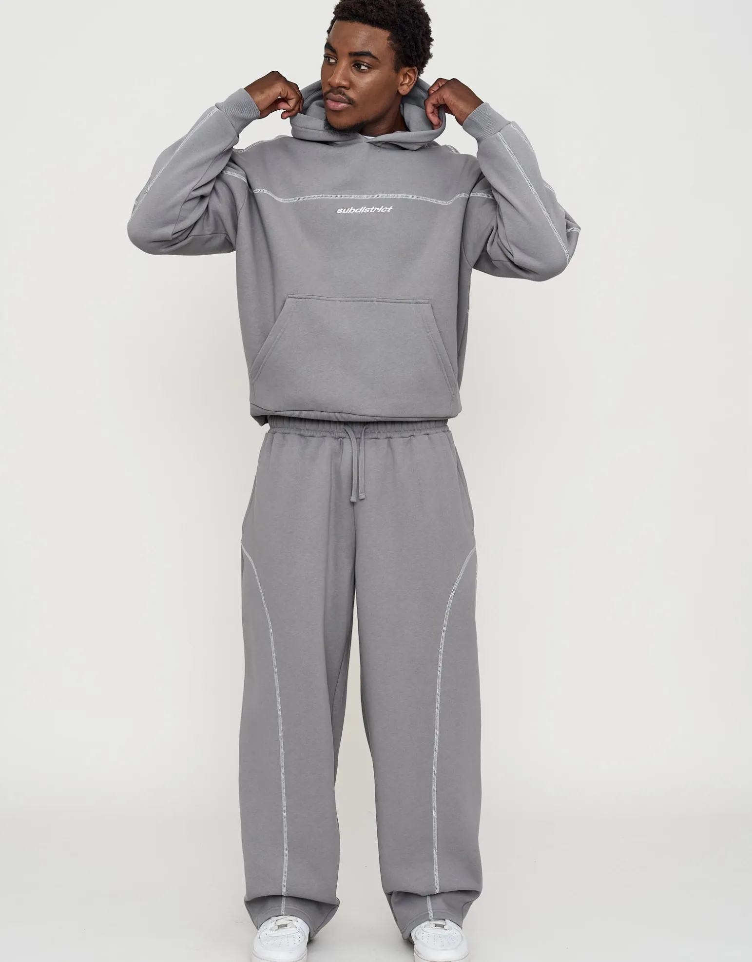 Overlock Wide Leg Track Pants in Alloy Grey