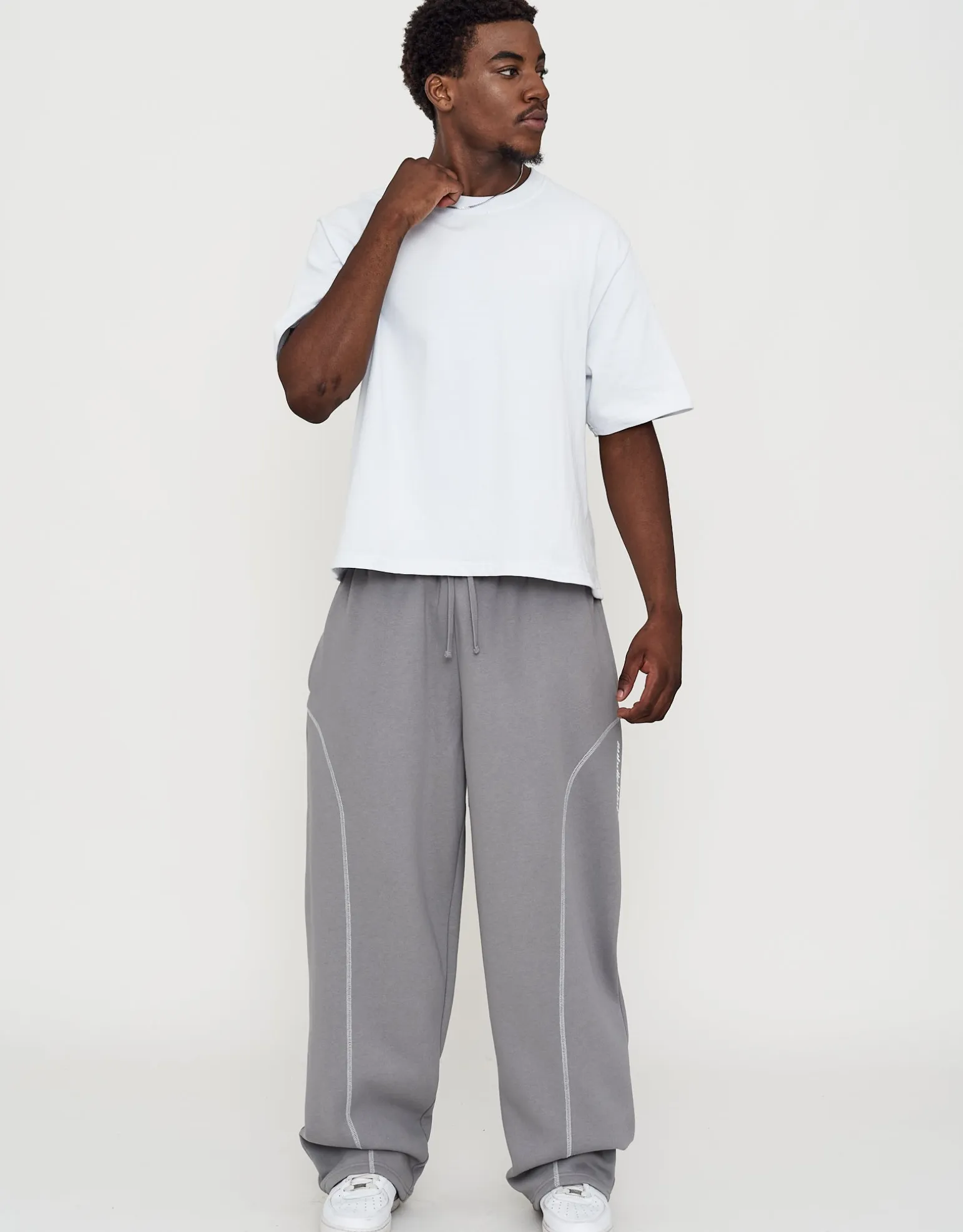 Overlock Wide Leg Track Pants in Alloy Grey