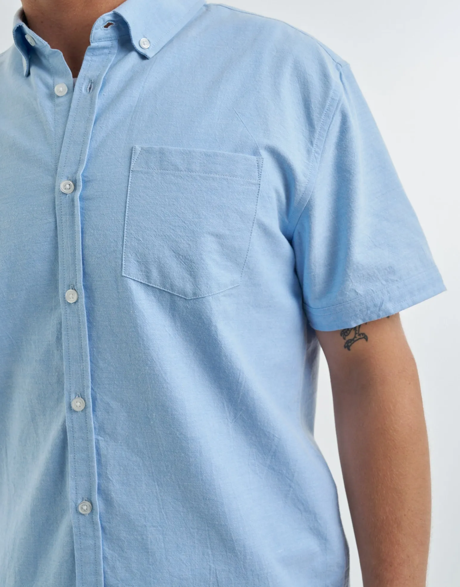 Oxford Cotton Short Sleeve Shirt in Light Blue