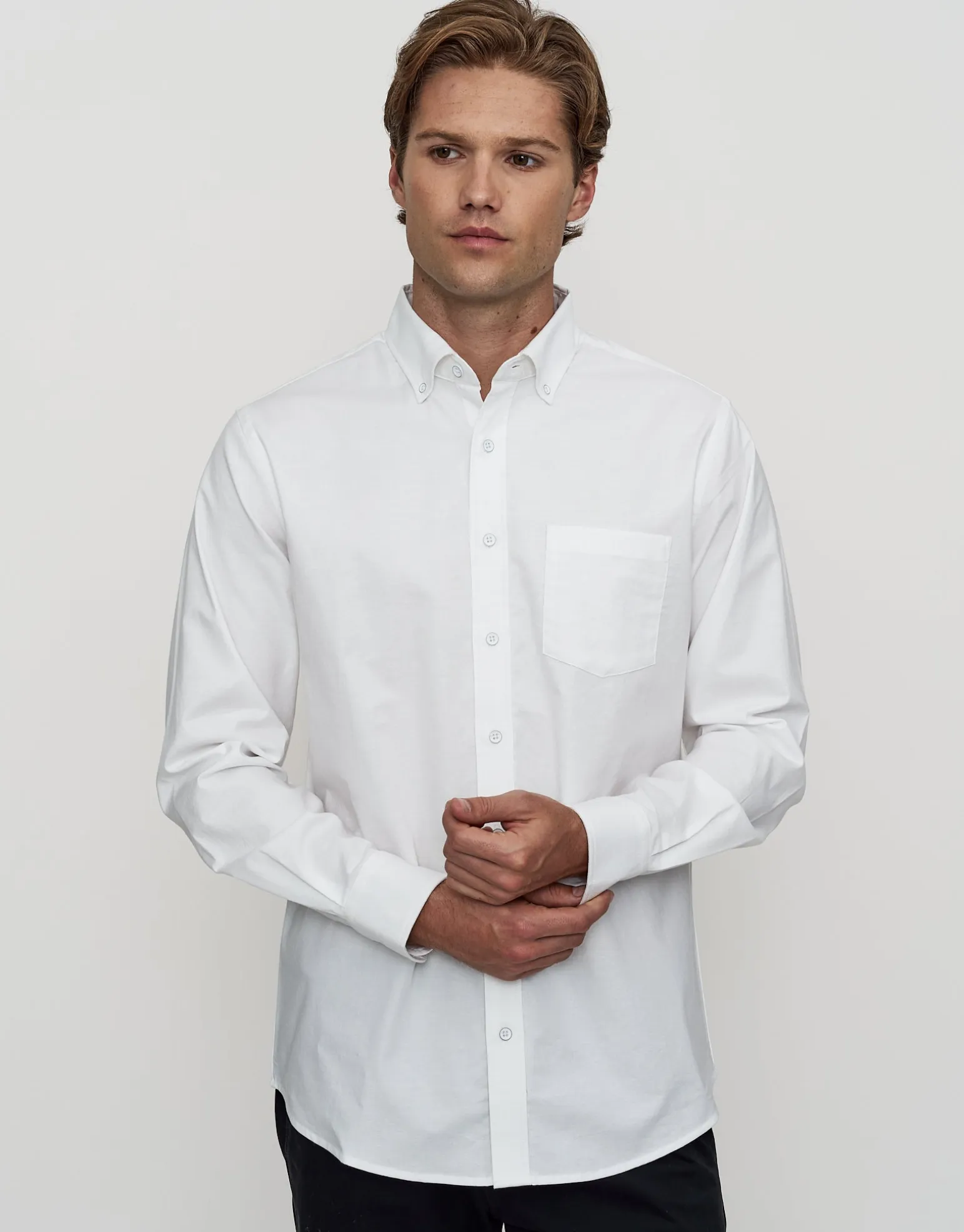 Oxford Stretch Long Sleeve Shirt in Black