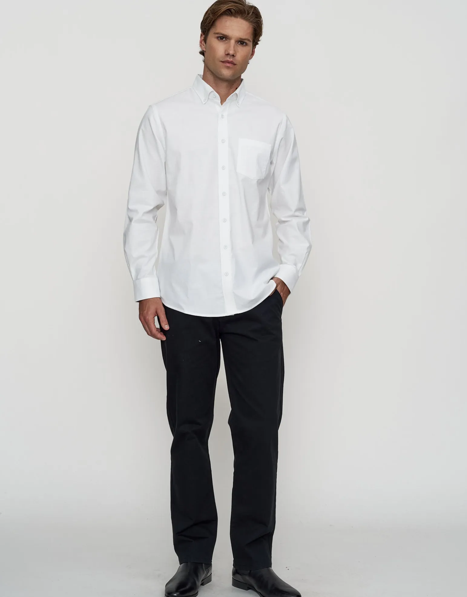 Oxford Stretch Long Sleeve Shirt in Black
