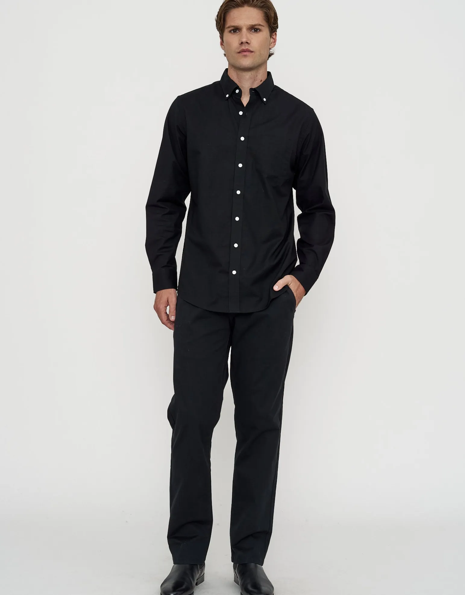 Oxford Stretch Long Sleeve Shirt in Black